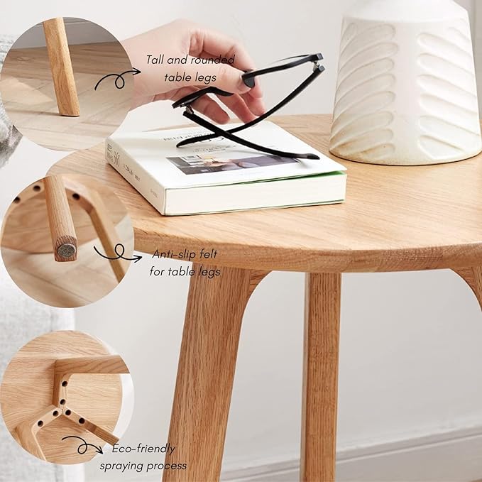 100% Solid Oak Round Side Table Set of 2, Small Bedside Table for Small Spaces, Living Room End Table with Stable Frame, Modern Nightstand for Bedroom Couch(Natural, 17.71" D x 19.68" H)-HomvellaHome