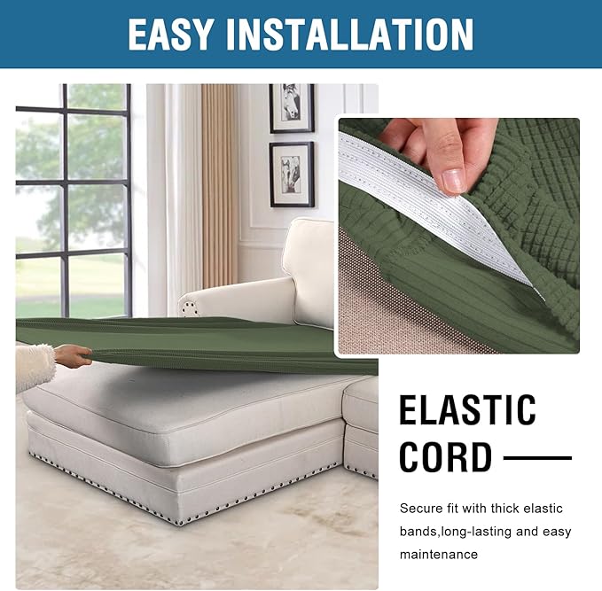 H.VERSAILTEX Super Stretch Individual Chaise Cover Sectional Couch Covers for L Shaped Sofa Both Left/Right Featuring Thick Jacquard Textured Twill Fabric (1 Piece Chaise Cover, Bronze Green)-HomvellaHome