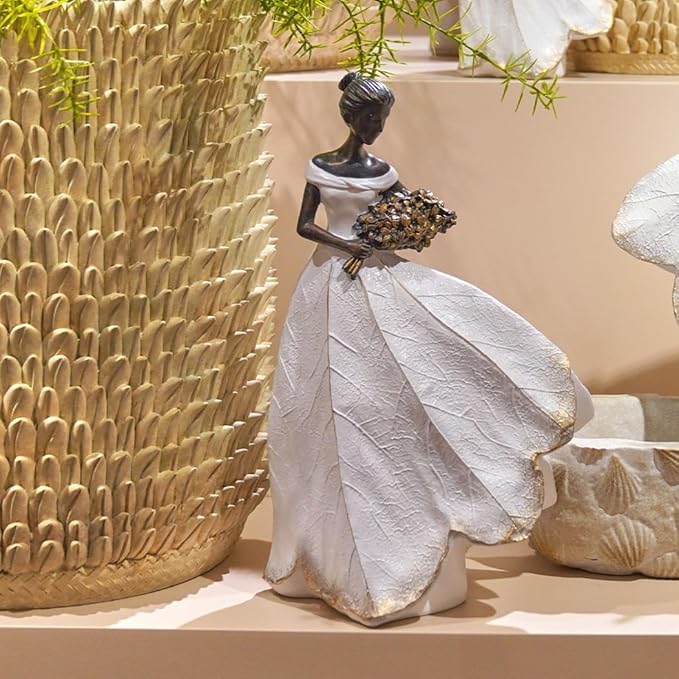 Guichifun Fairy Statue Collection Home Decoration - White Leaf Angel Girls Resin Home Decor for Outside or Inside Rustic Garden Outdoor Yard Decorations Figurines Memory Gift 7.5 x 4.5 x 11.5 Inch-HomvellaHome