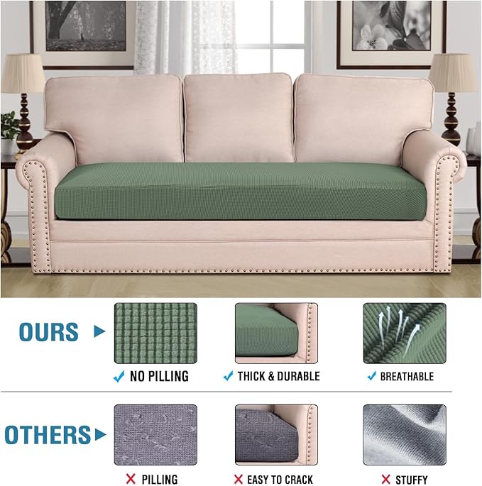 H.VERSAILTEX Super Stretch Individual Seat Cushion Covers Sofa Covers Couch Cushion Covers Slipcover Sets Thick Jacquard Textured Twill Fabric (1 Piece Sofa Cushion Cover, Loden Frost)-HomvellaHome