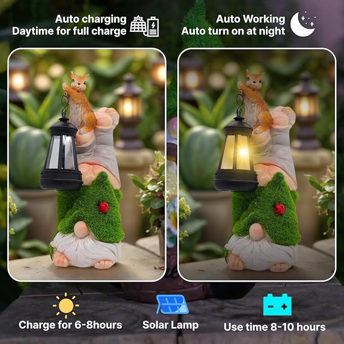 Garden Gnome Statues Decor with Solar Lights, Outdoor Decorations for Yard Porch Lawn Balcony Patio, Housewarming Gifts-HomvellaHome