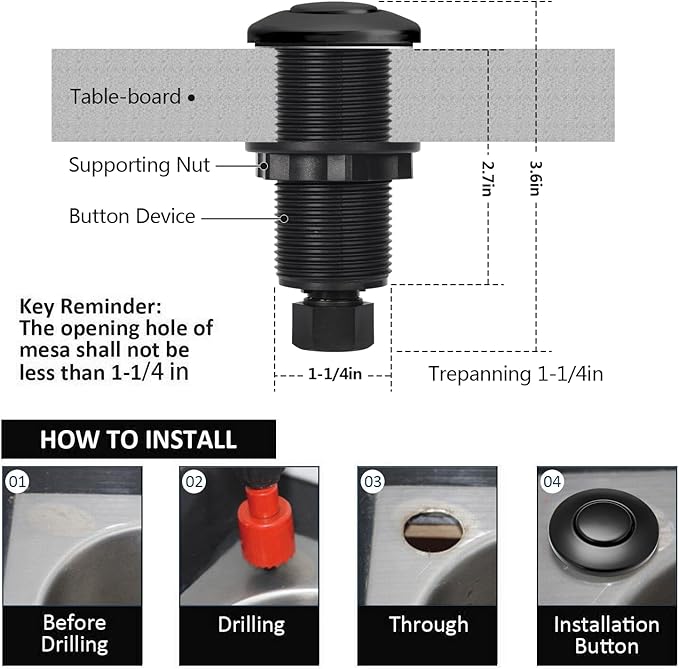 Garbage Disposal Air Switch Kit for SinkTop Waste Disposal with Stainless Steel Black Long Air Button by Briidea-HomvellaHome
