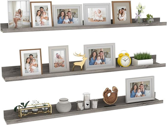 Giftgarden 47 Inch Gray Floating Shelves for Wall Mount, Grey Wood Wall Shelf Ledge for Bathroom Bedroom Living Room Kitchen Storage, Set of 3 Different Sizes-HomvellaHome