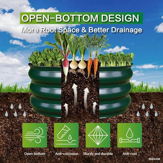 GARDMAX 2x2x1FT Galvanized Round Raised Garden Bed Kit, Metal Planter Boxes Outdoor with Easy Assembly, Large Garden Bed for Vegetables, Fruits, Flower, Herbs Dark Green-HomvellaHome