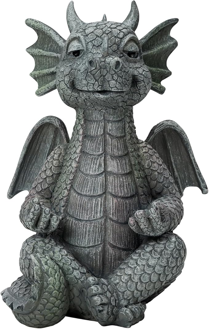 Garden Dragon Statue Decor - Meditation Dragon Sculpture Figurine Outdoor Decoration, Zen Yoga Garden Art Sculpture for Patio Lawn Yard Balcony Indoor Decor(Hands Flat)-HomvellaHome