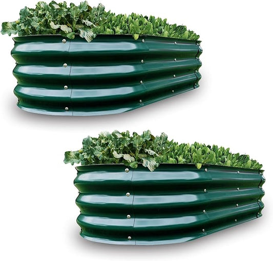 Gardmax 2 Pack Galvanized Raised Garden Bed, Lightweight Planter Boxes Outdoor with Easy Assembly, Large Garden Bed for Vegetables, Fruits, Flower Dark Green-HomvellaHome