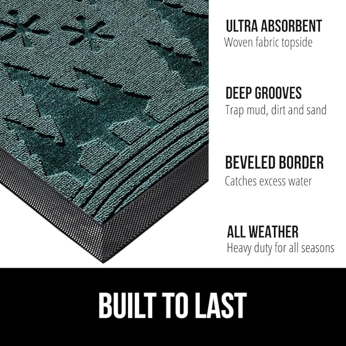 GORILLA GRIP 100% Waterproof All-Season WeatherMax Doormat, US Designed Natural Rubber, Stain and Fade Resistant, Low Profile Indoor Outdoor Door Mats, Easy Clean Patio Mat, 17x29, Green Snowscape-HomvellaHome