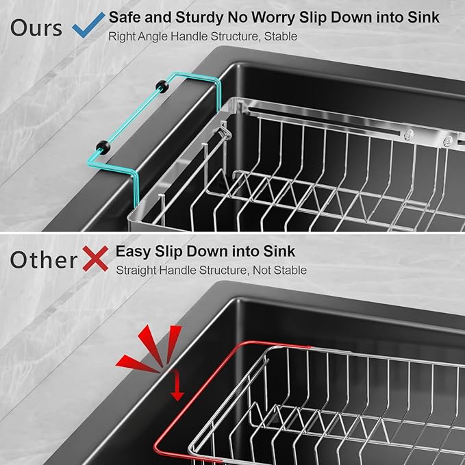 GSlife Expandable in Sink Dish Drying Rack - Stainless Steel Capacity Adjustable Over The Sink Dish Rack (13.4''-20.4''), Dish Drainer for Kitchen Sink Counter with Utensil Holder, Silver-HomvellaHome