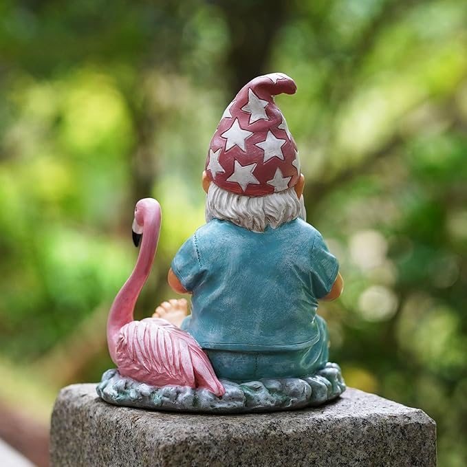 Gnome Statue Garden Decor, Resin Gnome and Flamingo Figurines Outdoor Decorations for Yard Art Porch Lawn Ornaments, Unique Housewarming Gifts-HomvellaHome