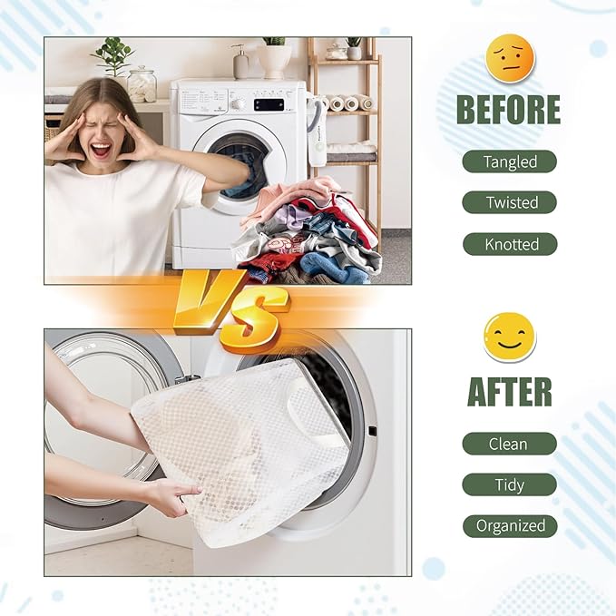 GWT 4Pcs 3D Mesh Laundry Bags with Hanging Handles (S/M/L/XL) - Durable Zippered Wash Bags for Delicates, Shoes & Bulk Clothes - Space-Saving Foldable Design-HomvellaHome