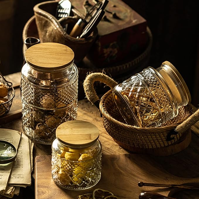 Glass Storage Jar, 38 FL OZ, Food Canisters with Bamboo Lid, Kitchen Containers Decorative Airtight Glass Jars For Cereal Nuts Snack Candy Cookies Coffee Tea-HomvellaHome