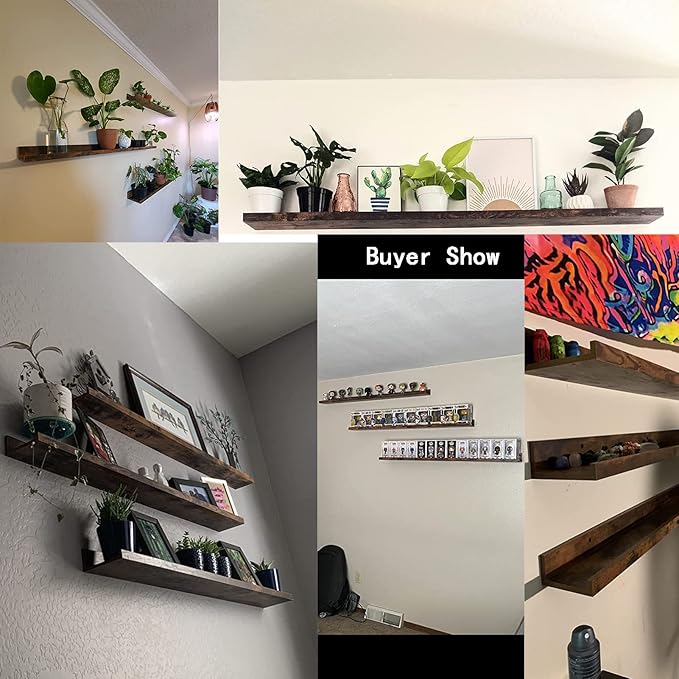 Giftgarden 47 Inch Long Floating Shelves for Wall, Rustic Picture Ledge Large Shelf for Living Room Bedroom Bathroom Kitchen, Set of 3 Different Sizes-HomvellaHome