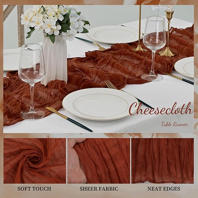 12 Pack Terracotta Cheesecloth Table Runner 10FT Boho Rustic Cheese Cloth Table Runner for Wedding 20 x 120 Inch Long Bridal Shower Baby Shower Gauze Fabric Sheer Birthday Party Table Decorations-HomvellaHome
