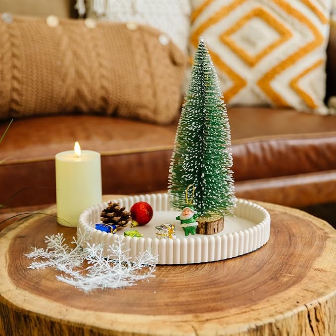 11.8in Decorative Tray for Coffee Table Decor- Modern Oval Concrete Tray for Home Decor- Minimalist Handcrafted Centerpieces Tray for Living Room, Kitchen Dining Table, Entryway (Beige)-HomvellaHome