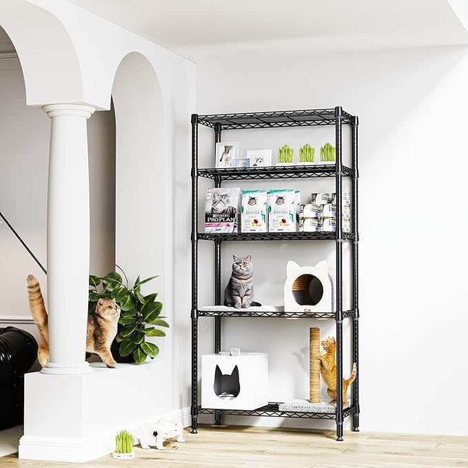 1250 lbs 5 Tier Shelf Metal Storage Shelves Shelving Wire Rack Heavy Duty Closet Organizers for Garage Kitchen Bathroom Laundry Black 13.8" D x 35.4" W x 68.5" H-HomvellaHome