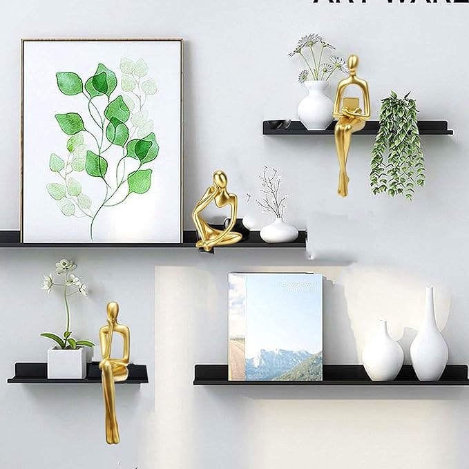 Gold Home Decor Thinker Statue Accents, Set of 3 Thinker Sculptures Office Decor Modern Abstract Resin Decoration on Shelf Table Desk for Living Room Office Bedroom (Large Gold)-HomvellaHome