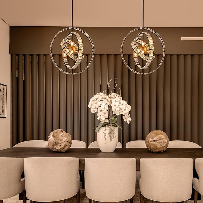 18" Crystal Globe Sputnik Chandelier, 6-Light Black Gold Modern Adjustable Hanging Ceiling Pendant Light Fixture for Entryway Foyer Stairway Bedroom Dining Living Room Hallway-HomvellaHome