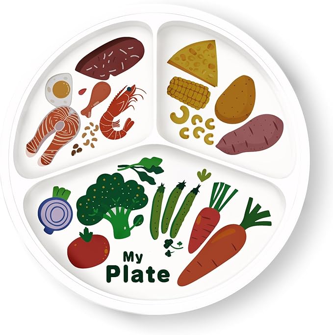 10" 3-Grid Cute Cartoon Portion Control Plate - Melamine, Healthy Nutrition for Weight Loss & Diabetes Management, Ideal for Adults & Teens Kids (1 Pack)-HomvellaHome
