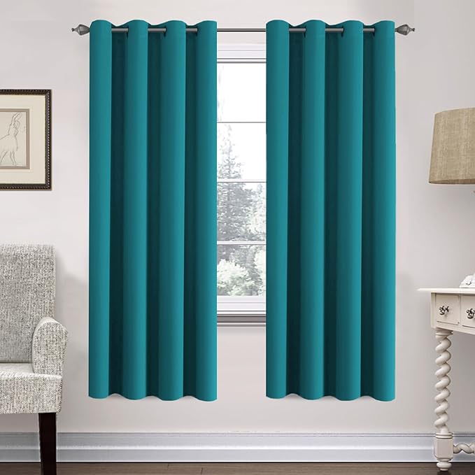 H.VERSAILTEX Solid Turquoise Blue Thermal Insulated Blackout Curtains Nickel Grommet Panels Room Darkening Window Drapes for Bedroom/Living Room 52 x 72 Inch (Set of 2)-HomvellaHome