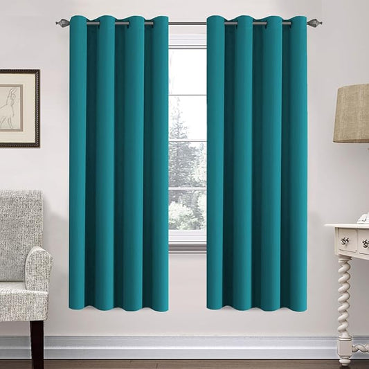 H.VERSAILTEX Solid Turquoise Blue Thermal Insulated Blackout Curtains Nickel Grommet Panels Room Darkening Window Drapes for Bedroom/Living Room 52 x 72 Inch (Set of 2)-HomvellaHome