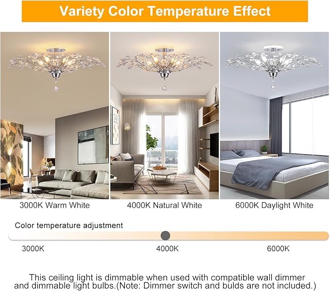 Ganeed Frozen Crystal Branch Close to Ceiling Light Chrome Silvery Vintage Chandelier with 5-Light Heads, Modern K9 Crystal Chandelier for Dining Room Living Room Bedroom Kitchen Over Table-HomvellaHome