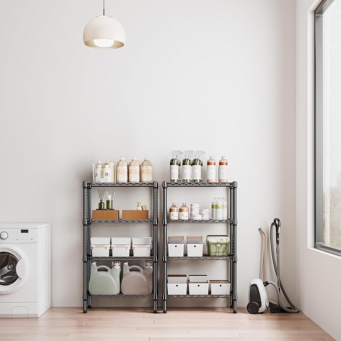 1000 lbs 4 Tier Shelf Metal Storage Shelves Wire Rack Closet Organizers for Garage Kitchen Bathroom Laundry Black 11.8" D x 25.6" W x 45.5" H-HomvellaHome