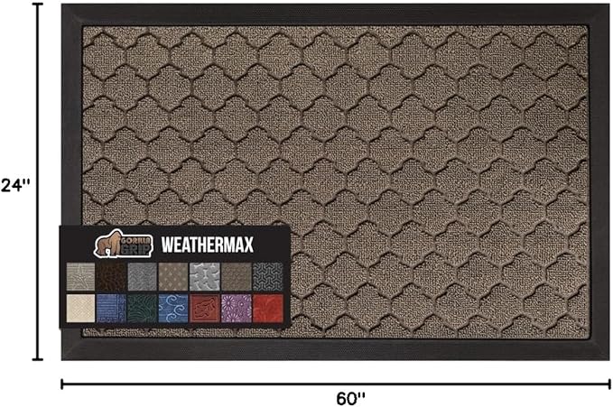 GORILLA GRIP 100% Waterproof All-Season WeatherMax Doormat, 60x24, US Designed Natural Rubber, Stain and Fade Resistant, Low Profile Indoor Outdoor Door Mats, Easy Clean Patio Mat, Latte Quatrefoil-HomvellaHome