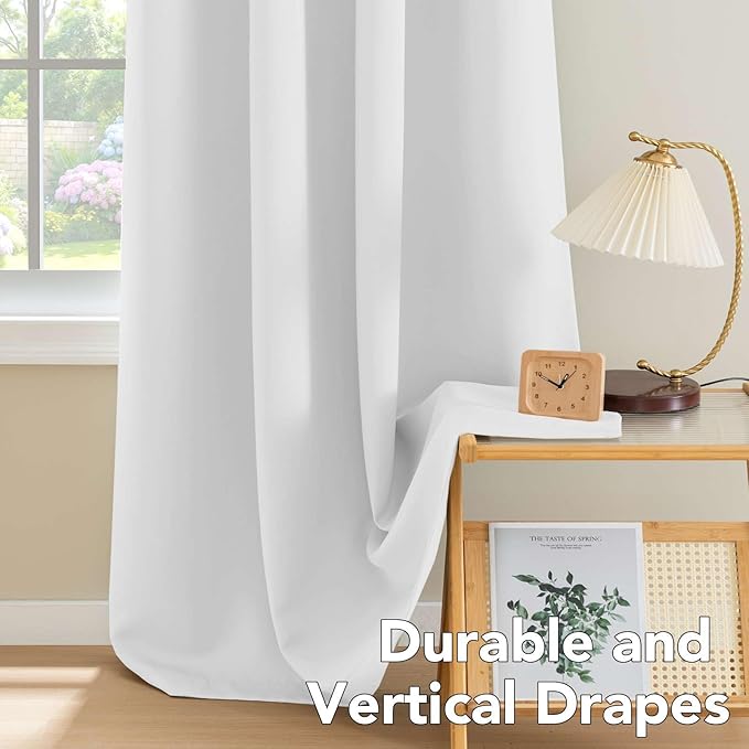 H.VERSAILTEX Thermal Insulated Room Darkening White Curtains for Bedroom/Living Room - Classic Grommet Top (2 Panels, White, 52 Inch by 45 Inch)-HomvellaHome