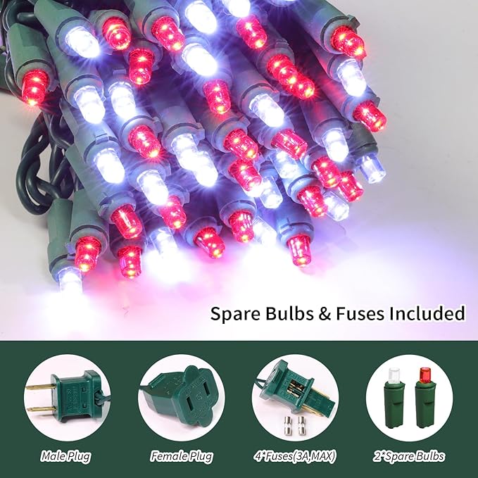 100 Count RED and White - String Lights - 21.6FT LED Christmas Lights, Mini led Lights for Indoor Outdoor Home Holiday Party Wedding Independence Day Decoration-HomvellaHome