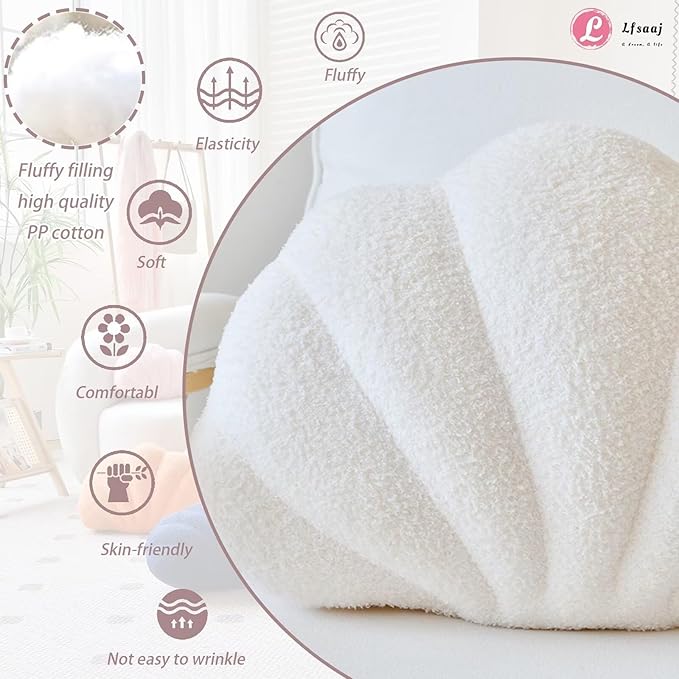 Ivory Seashell Throw Pillows, Shell Shaped Throw Pillows, 13 Inch Soft Home Decorative Pillow Plush Cushion for Bed Couch Living Sofa Room Decor Accent Throw Pillow-HomvellaHome