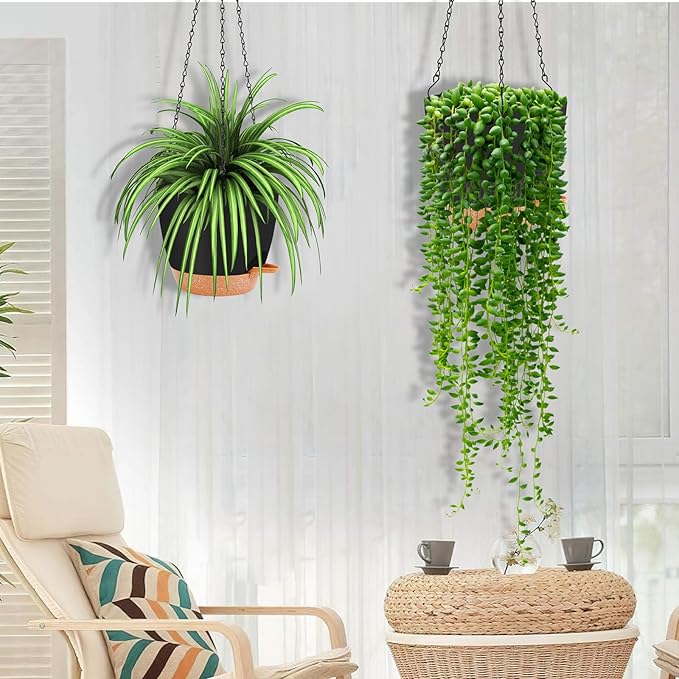 GARDIFE Hanging planters for Indoor Plants, 8 inch Hanging Planter, Self Watering Plant Pot, 2 Pack self Watering Hanging Planter, Black-HomvellaHome