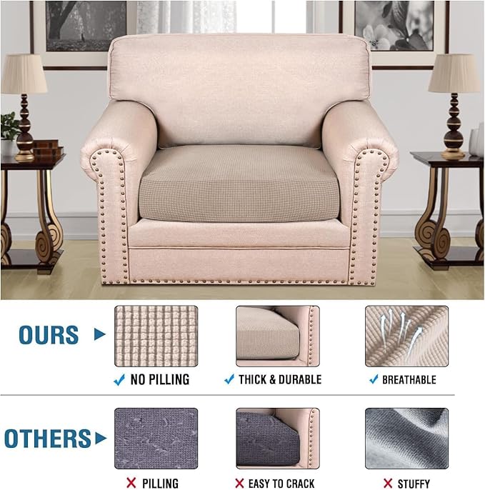 H.VERSAILTEX Super Stretch Individual Seat Cushion Covers Sofa Covers Couch Cushion Covers Slipcover Sets Thick Jacquard Textured Twill Fabric (1 Piece Chair Cushion Cover, Sand)-HomvellaHome