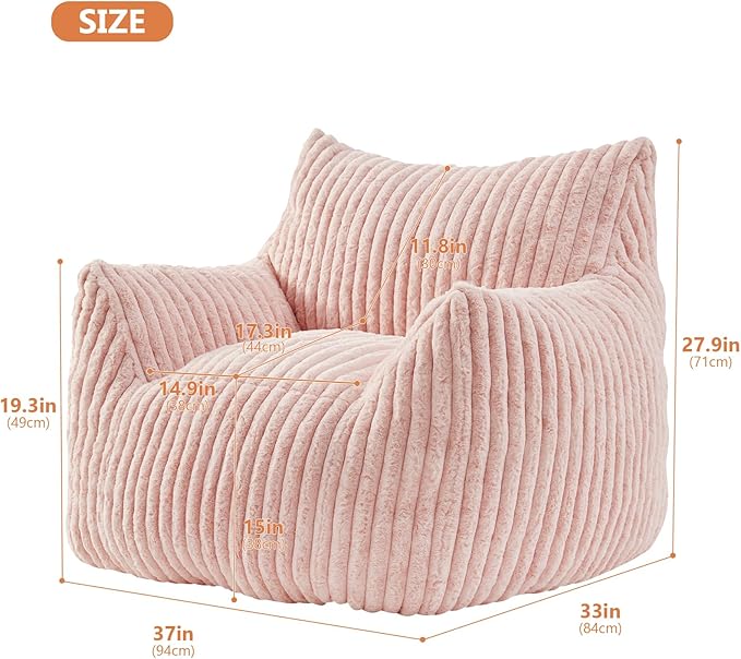 Giant Bean Bag Chairs for Adults with Filling Plush Fluffy Bean Bag Chairs for Teens with Armrests Comfy BeanBag Lazy Couch Sofa Chair for Bedroom Living Room Reading-HomvellaHome