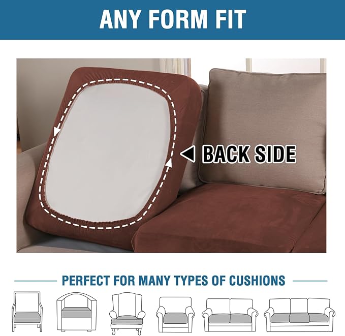 H.VERSAILTEX Velvet Stretch Couch Cushion Cover Plush Cushion Slipcover for Chair Cushion Furniture Protector Seat Cushion Sofa Cover (1 Piece Armchair Cushion Covers, Burnt Brick)-HomvellaHome