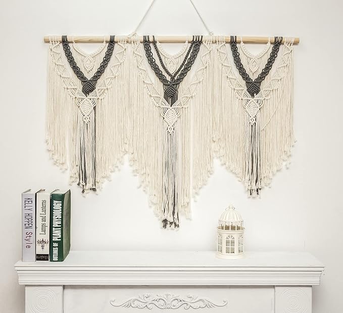 guzhiou large macrame wall hanging - Boho Tapestry Macrame Wall Decor Art- Chic Bohemian Handmade Woven Tapestry Home Decoration for Bedroom Living Room Apartment Wedding Party - 43"x32" (Beige-grey)-HomvellaHome