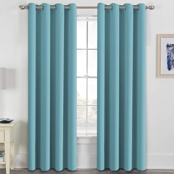 H.VERSAILTEX Blackout Curtains for Bedroom Living Room Thermal Insulated Drapes Innovated Microfiber Window Panels Drapes, Grommet Top, 52 by 96 - Inch -Set of 2 - Aqua-HomvellaHome