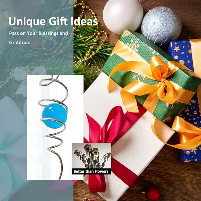 Gazing Ball Spiral Decorative Wind Spinner Tail with Blue Glass Orb,Wind Spinner Spiral Stabilizer,Hanging Visual Illusion in Spinning Yard Art Decor,Indoor Outdoor Garden Decoration-13 in-HomvellaHome