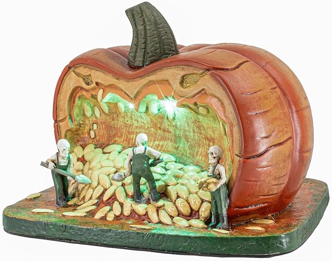 Gourd Gathering Ghouls Pumpkin Theme Spooky Halloween Village Porcelain Colorful LED Lights 7.75" x 6" x 5.75"-HomvellaHome