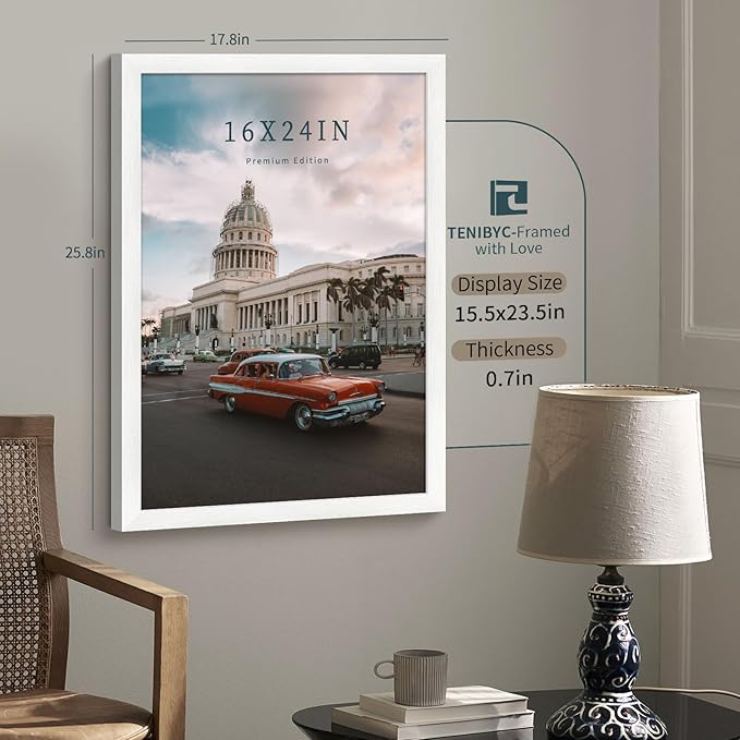 16x24 Poster Frame 3 Pack - White, Textured Solid Wood Picture Frame, Wall Gallery Photo Frame-HomvellaHome