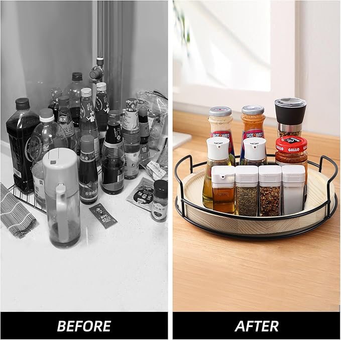 10" Wooden Lazy Susan,Round Wooden Lazy Susan Organization for Dining Table,Storage for Dining Table,Home Decor,Spices Organizer,1PC-HomvellaHome