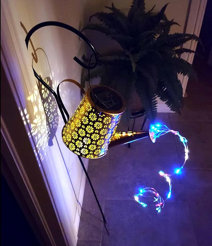 2 Pack Solar Watering Can Lights with Shepherd Hook, 8 Multi-Color Changing Modes, IP65 Waterproof, 60pcs String Lights for Outdoor Garden Pathway Lawn Patio Deck Walkway Courtyard-HomvellaHome