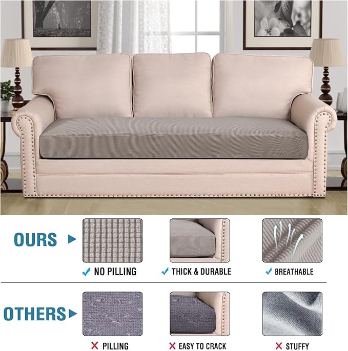 H.VERSAILTEX Super Stretch Individual Seat Cushion Covers Sofa Covers Couch Cushion Covers Slipcover Sets Thick Jacquard Textured Twill Fabric (1 Piece Sofa Cushion Cover, Taupe)-HomvellaHome