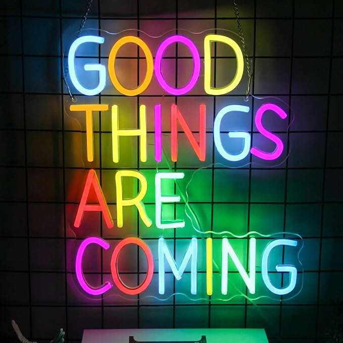 Good Things Are Coming Neon Sign Colorful Letters Neon Lights Signs Motivational Decor Inspirational Quotes LED Neon Signs for Wall Bedroom Bar Office Man Cave Dorm Decor Birthday Gifts-HomvellaHome