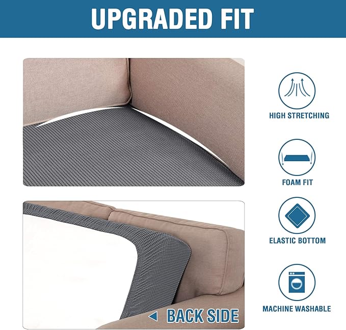 H.VERSAILTEX Super Stretch Individual Seat Cushion Covers Sofa Covers Couch Cushion Covers Slipcover Sets Thick Jacquard Textured Twill Fabric (1 Piece Sofa Cushion Cover, Grey)-HomvellaHome