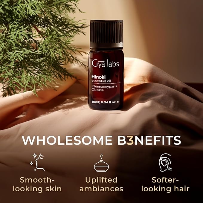 Gya Labs Hinoki Essential Oil for Diffuser & Skin - 0.34 Fl Oz - 100% Pure Natural Hinoki Oil for Hair, Massage, Aromatherapy Spray & Candle Making Scent-HomvellaHome