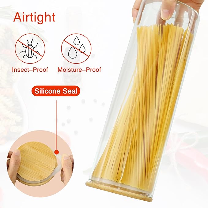 Glass Jars with Bamboo Lids, 72oz 3Pcs Kitchen Glass Containers with Bamboo Lids, Airtight Glass Pantry Storage Containers with Lids for Spaghetti, Pasta, Rice, Nuts, Flour, Bean, Dry Foods-HomvellaHome