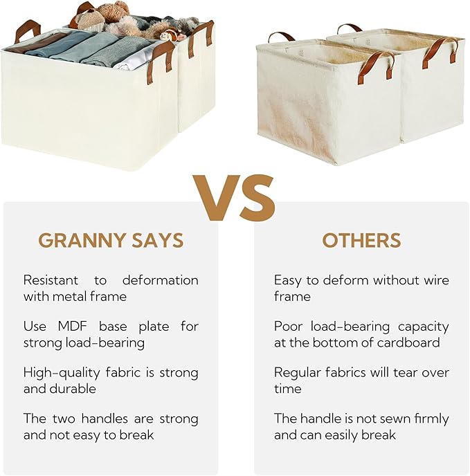 GRANNY SAYS Storage Baskets for Shelves, Closet Organizer Bins, Clothes Storage Bins with Metal Frame, Extra Large Baskets for Organizing and Storage, Collapsible, Ivory, 2-Pack-HomvellaHome