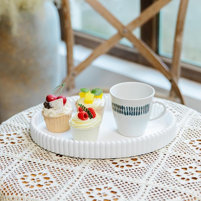 11.8in Decorative Tray for Coffee Table Decor- Modern Oval Concrete Tray for Home Decor- Minimalist Handcrafted Centerpieces Tray for Living Room, Kitchen Dining Table, Entryway (White)-HomvellaHome