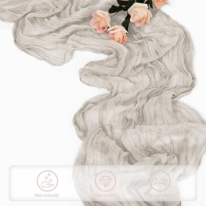 12 Pack Rose Brown Cheesecloth Table Runner 10FT Rustic Gauze Fabric Cheese Cloth Table Runner for Wedding Bridal Baby Shower Table Decor Boho Sheer Birthday Party Table Decorations 20 x 120 Inch Long-HomvellaHome