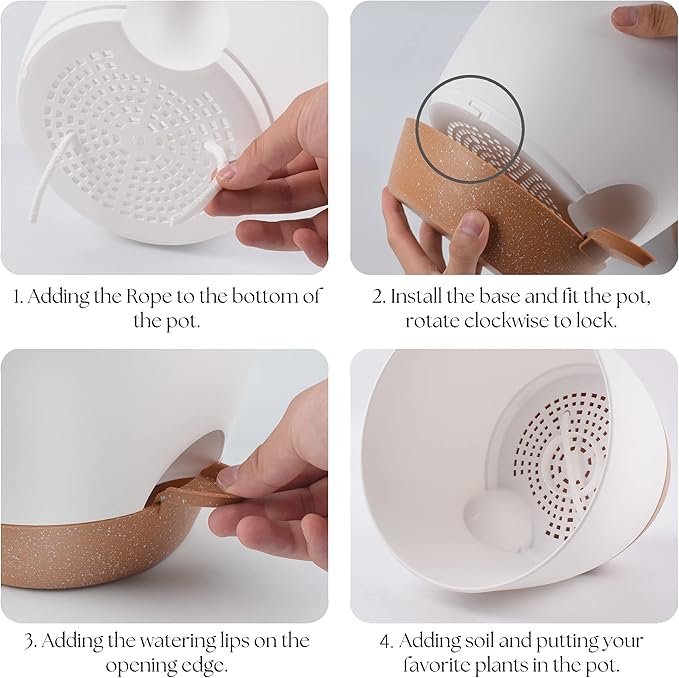 Giraffe Creation Plant Pots Set of 5 (10/9/8/7.5/7 inch), Self-Watering Indoor & Outdoor Flower Planters with Drainage Hole and Reservoir, White-HomvellaHome